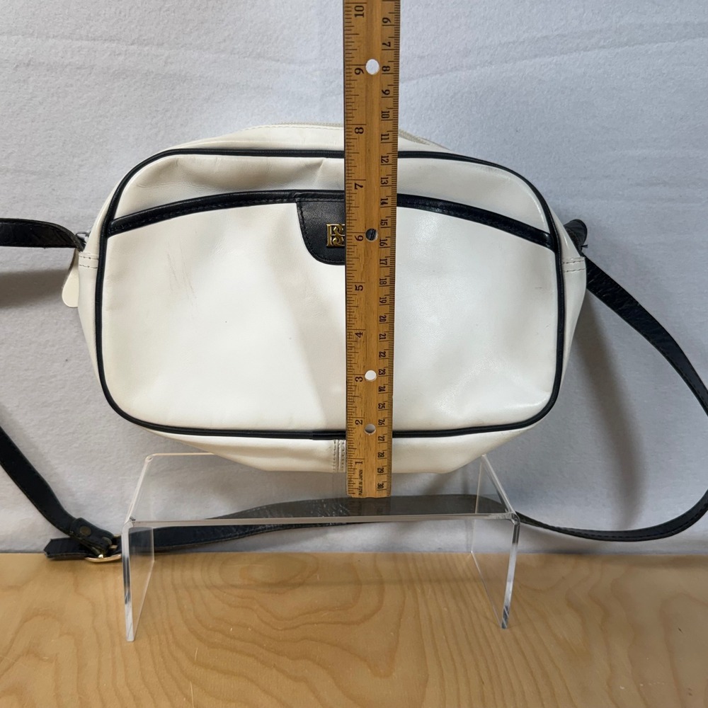 Vintage Borelli White Black Trim Leather Crossbody Shoulder Bag‎ Purse - Picture 9 of 9
